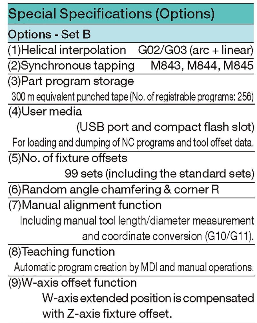 Special Specifications (Options)