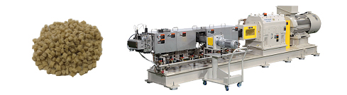 CNF複合樹脂サンプルと当社二軸押出機