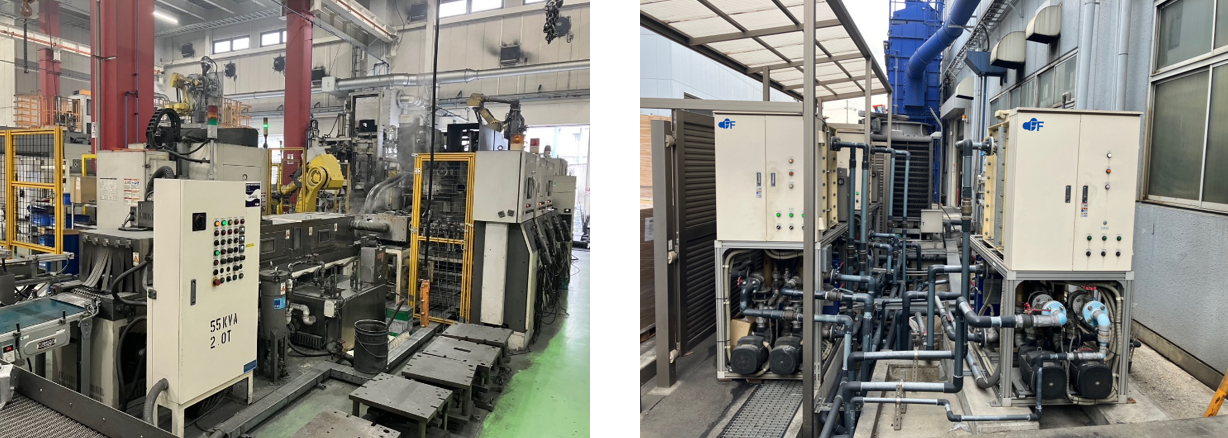 工場の様子と二次冷却装置