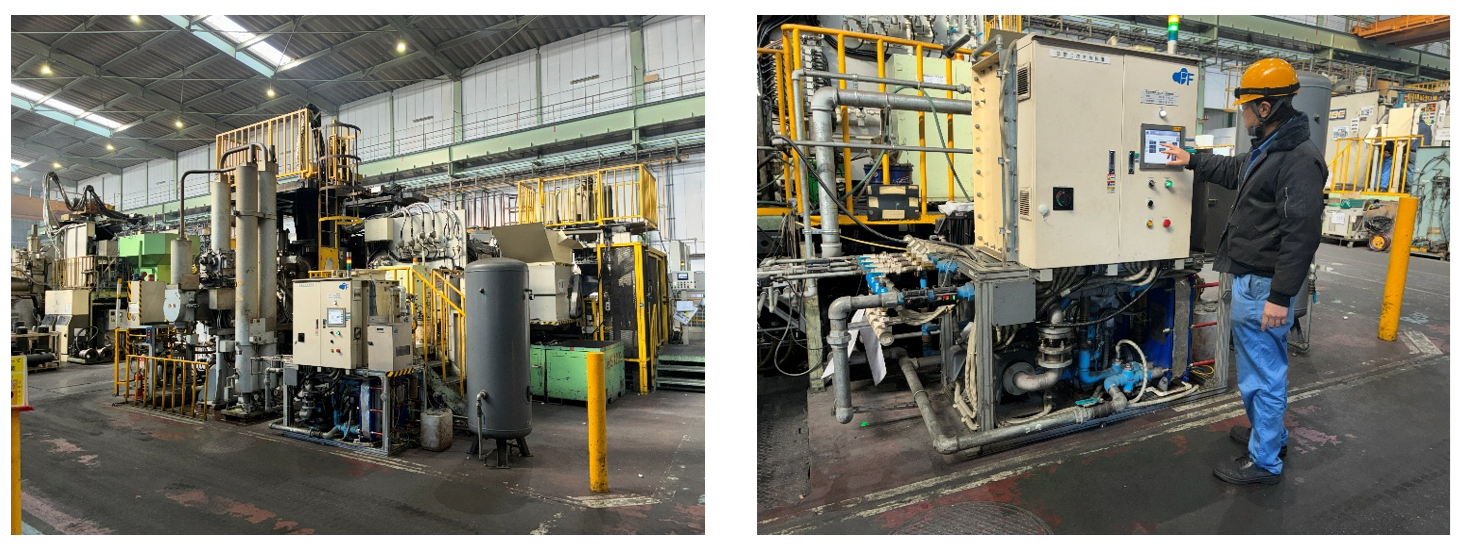 工場の様子と二次冷却装置